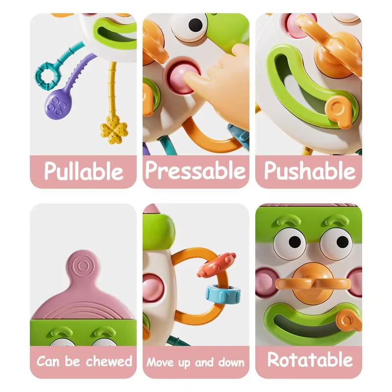 RedF Pull String Sensory Toy Baby Silicone Teething Early Education Fidget Activity Grasp Travel Toys For Toddler 0-18M