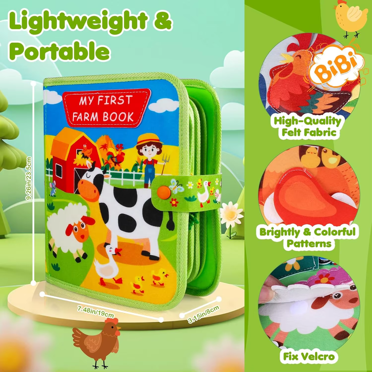 RedF Busy Book for Toddlers, Montessori Toys for Boy Girl, Farm Animal Busy Board Educational Learning Quiet Toddler