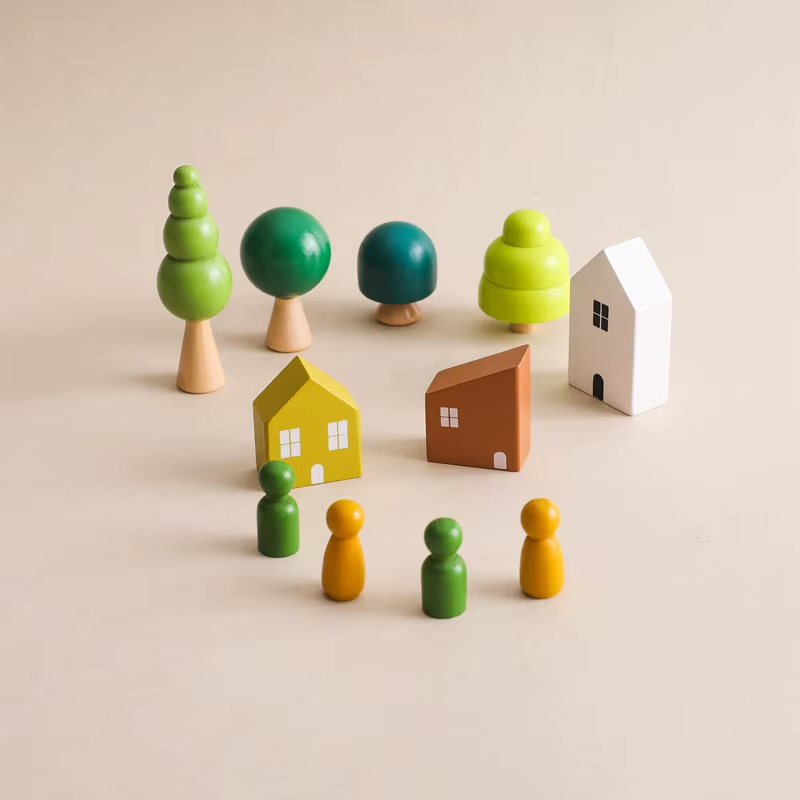 RedF Sensory Toys Stacking Toys For Baby Forest Houses Replica Wooden Forest Blocks Early Childhood Education Game Gift