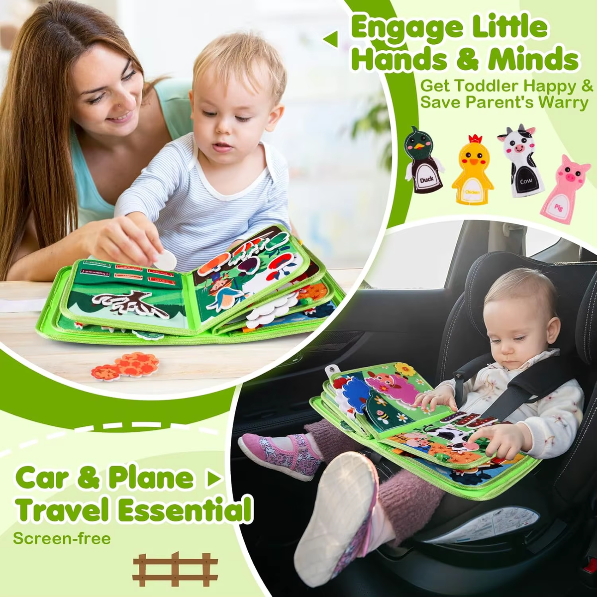 RedF Busy Book for Toddlers, Montessori Toys for Boy Girl, Farm Animal Busy Board Educational Learning Quiet Toddler