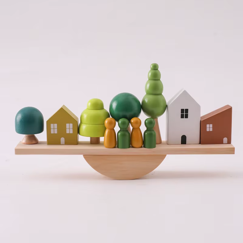 RedF Sensory Toys Stacking Toys For Baby Forest Houses Replica Wooden Forest Blocks Early Childhood Education Game Gift