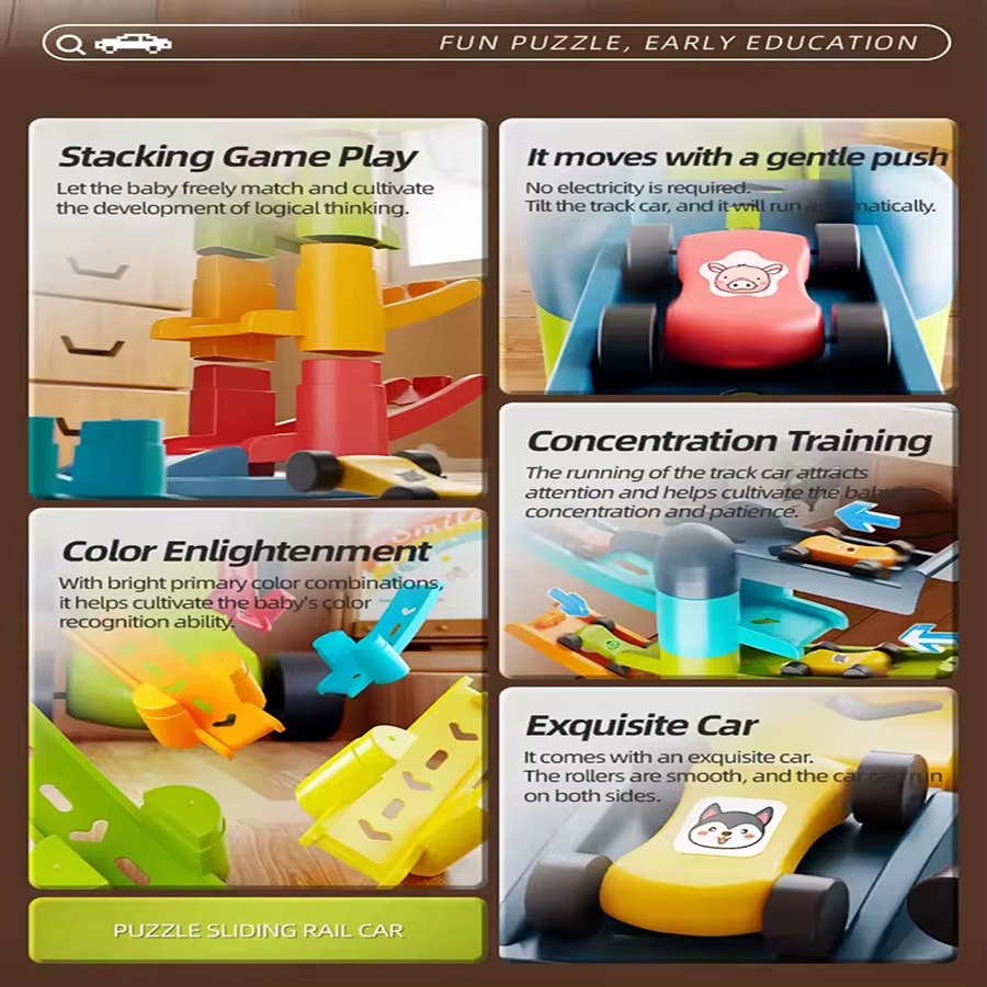 RedF Cartoon Puzzle Children'S Gliding Track Car Mini Car Inertia Girl Baby 3-Year-Old Boy Toy Multi Layer Cartoon Puzzle Slide Car