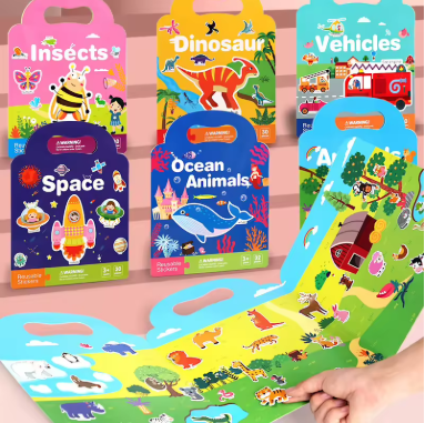 RedF Reusable Bubble Sticker Book for Kids - Multi-Themed Educational Learning Activities, Washable & Safe Toddler Stickers