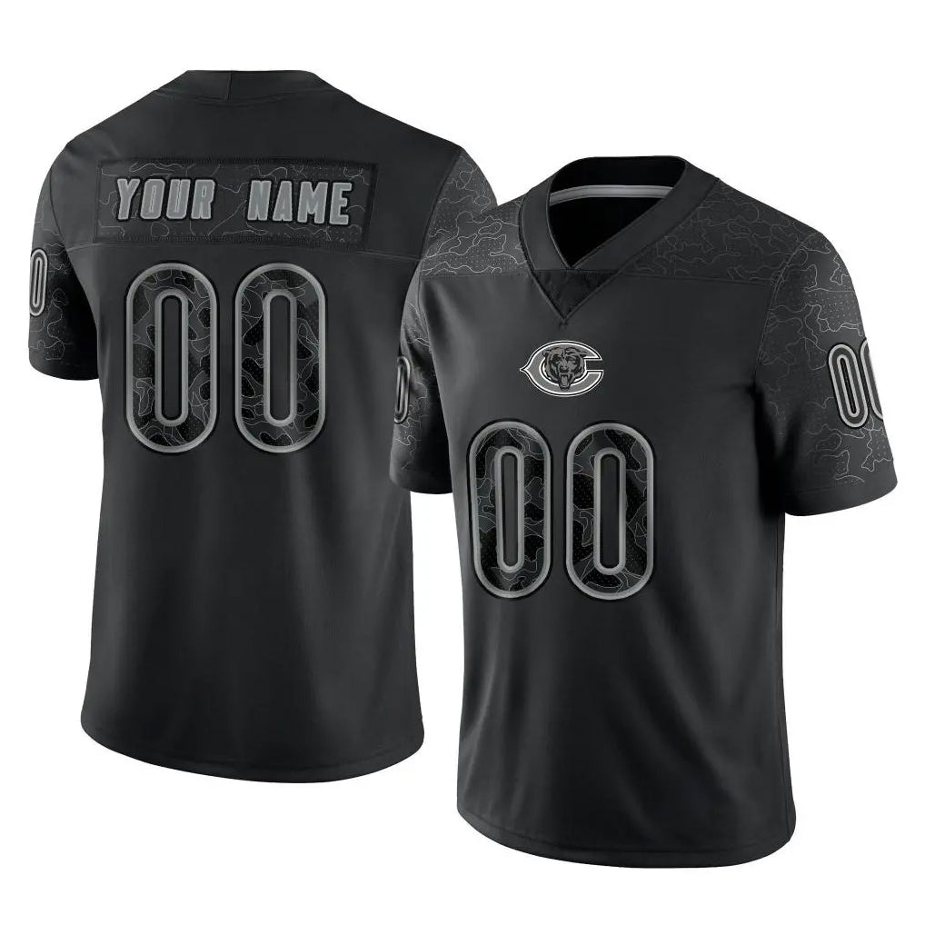 RedF Custom C.Bears Black REFLECTIVE Limited Game Any Name & Numbers Stitched Jerseys
