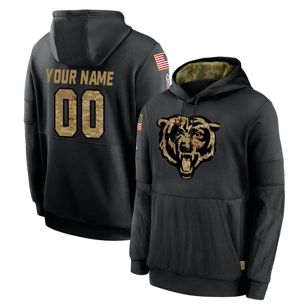 RedF Custom C.Bears Black Salute to Service Pullover Hoodies Limited Any Name & Numbers Stitched Jerseys