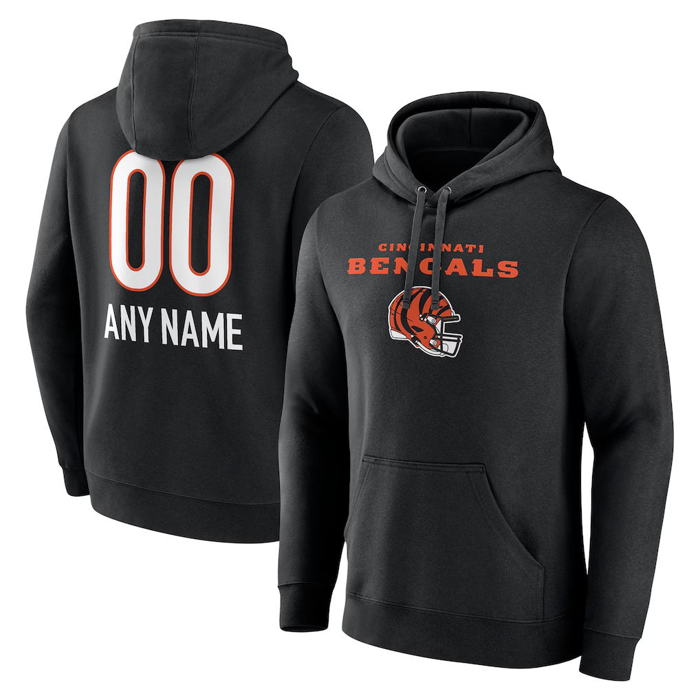 RedF Custom C.Bengals Black Personalized Name & Number Team Wordmark Pullover Hoodie Stitched Jerseys