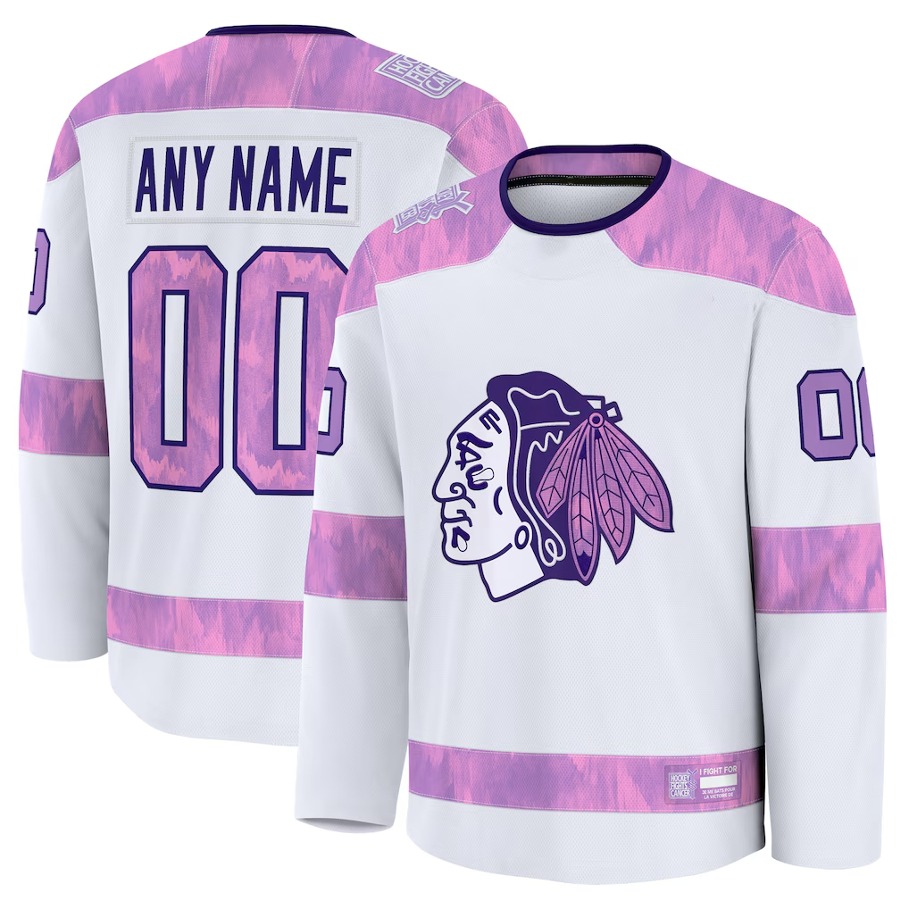 RedF Custom C.Blackhawks White 2024 Hockey Fights Cancer Practice Jerseys