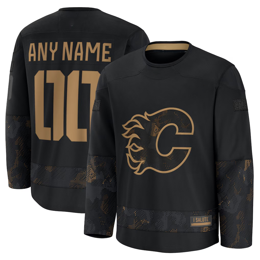 RedF Custom C.Flames Black 2024 Military Appreciation Practice Jerseys