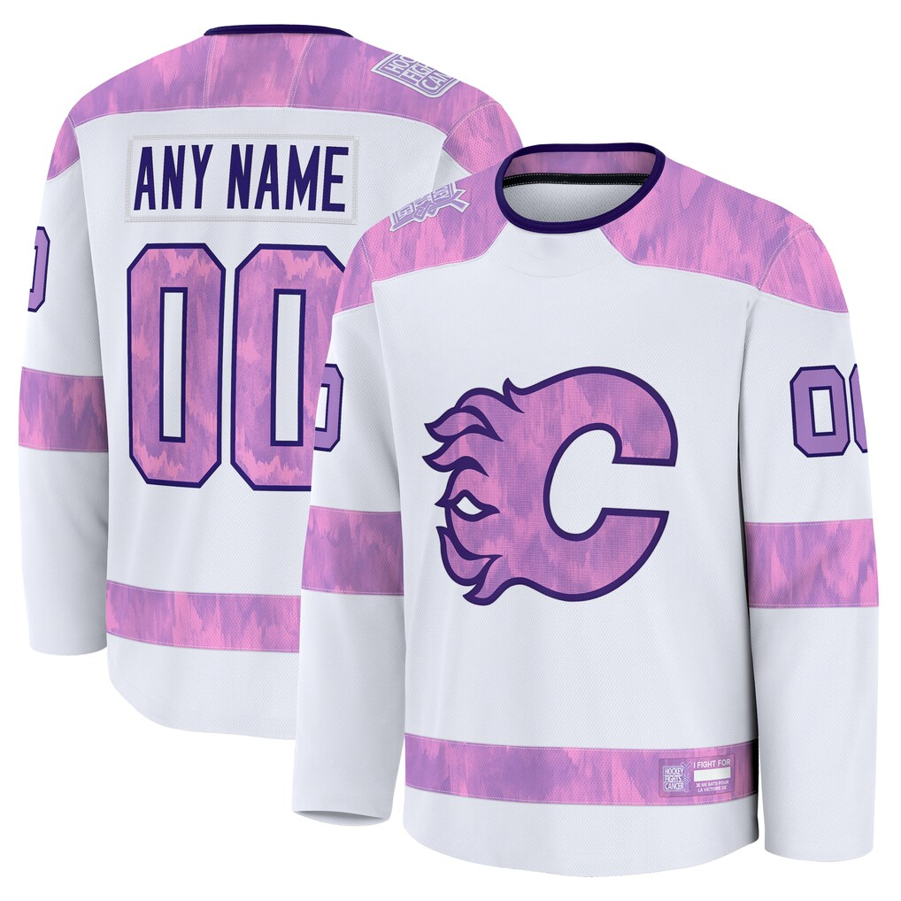 RedF Custom C.Flames White 2024 Hockey Fights Cancer Practice Jerseys