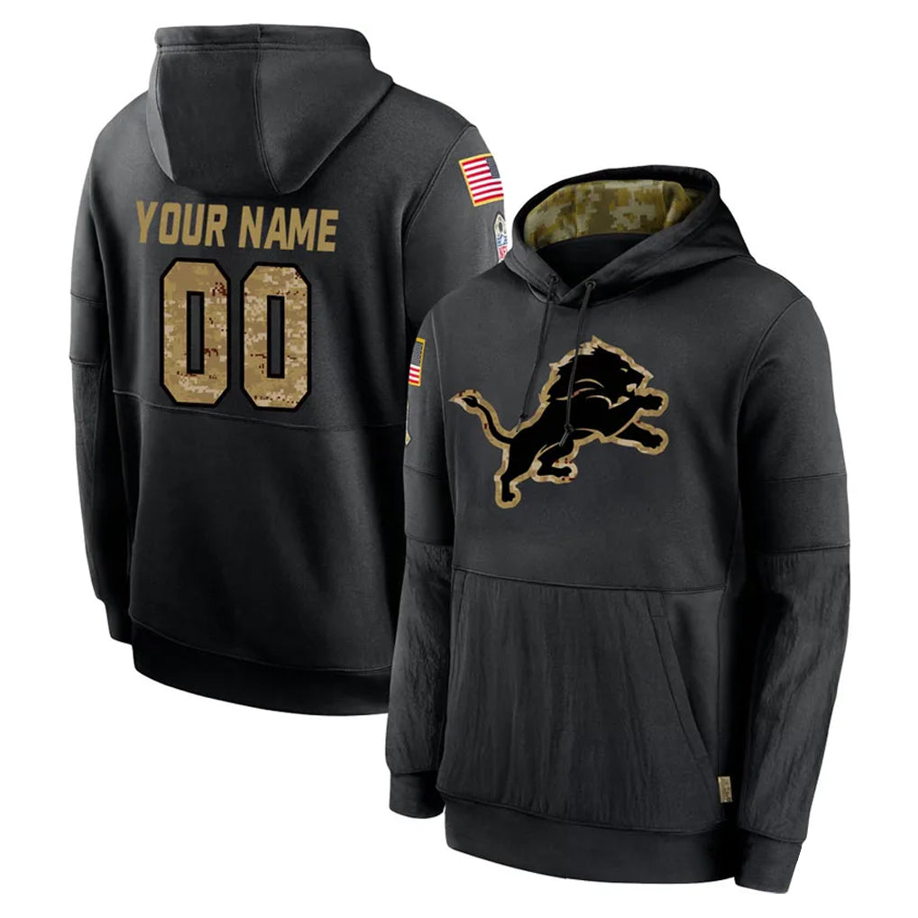 RedF Custom D.Lions Black Salute to Service Hoodies Limited Game Any Name & Numbers Stitched Jerseys