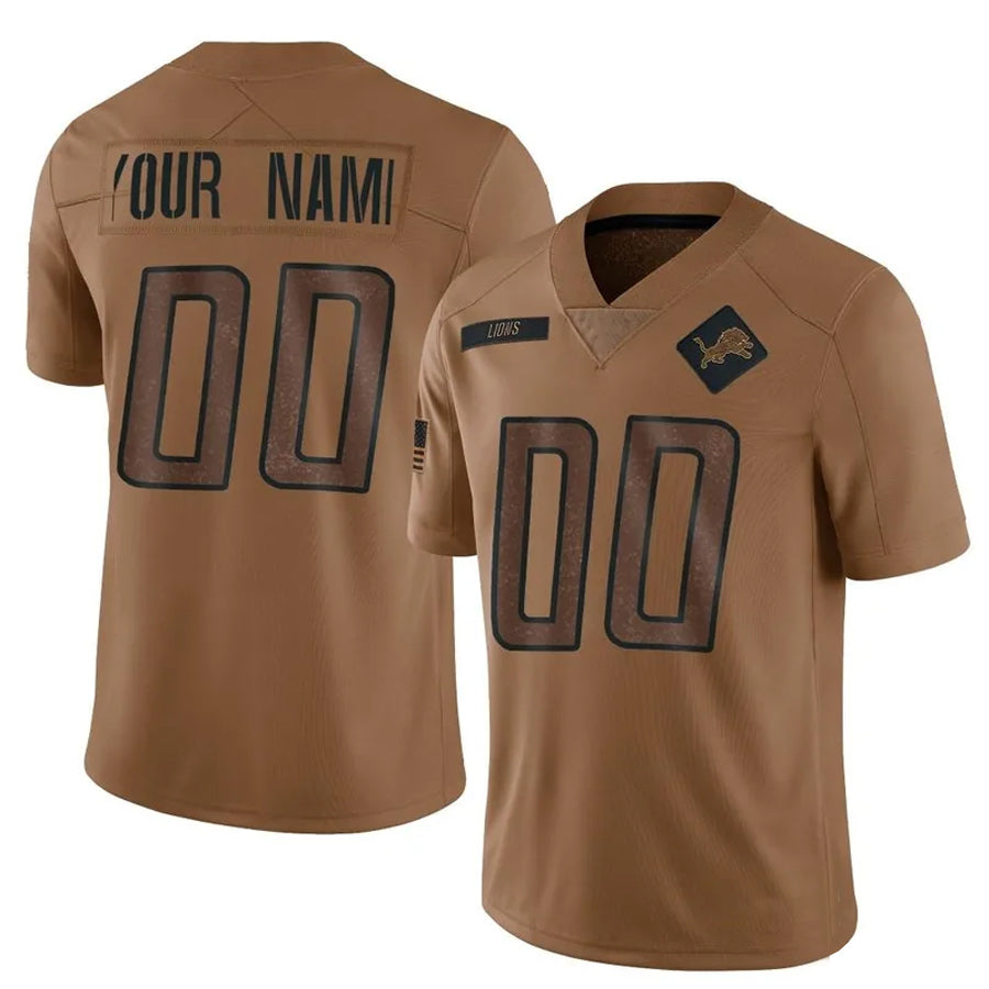 RedF Custom D.Lions Brown Salute To Service Limited Stitched Jerseys