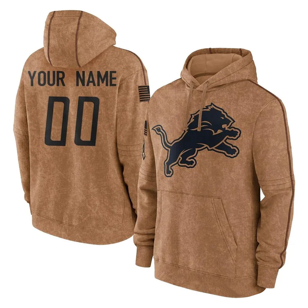 RedF Custom D.Lions Brown Salute to Service Hoodies Limited Game Any Name & Numbers Stitched Jerseys