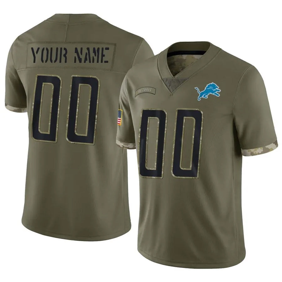 RedF Custom D.Lions Olive Salute To Service Limited Stitched Jerseys