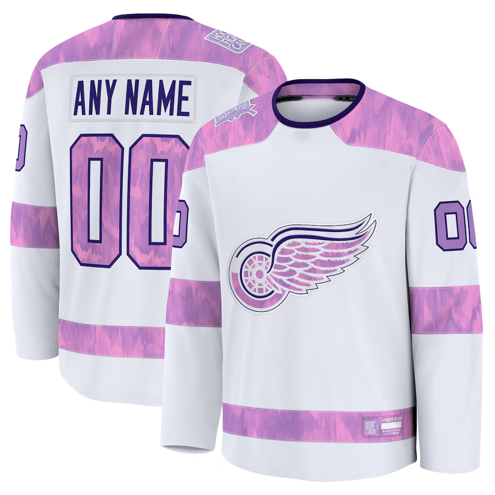 RedF Custom DR.Wings White 2024 Hockey Fights Cancer Practice Jerseys