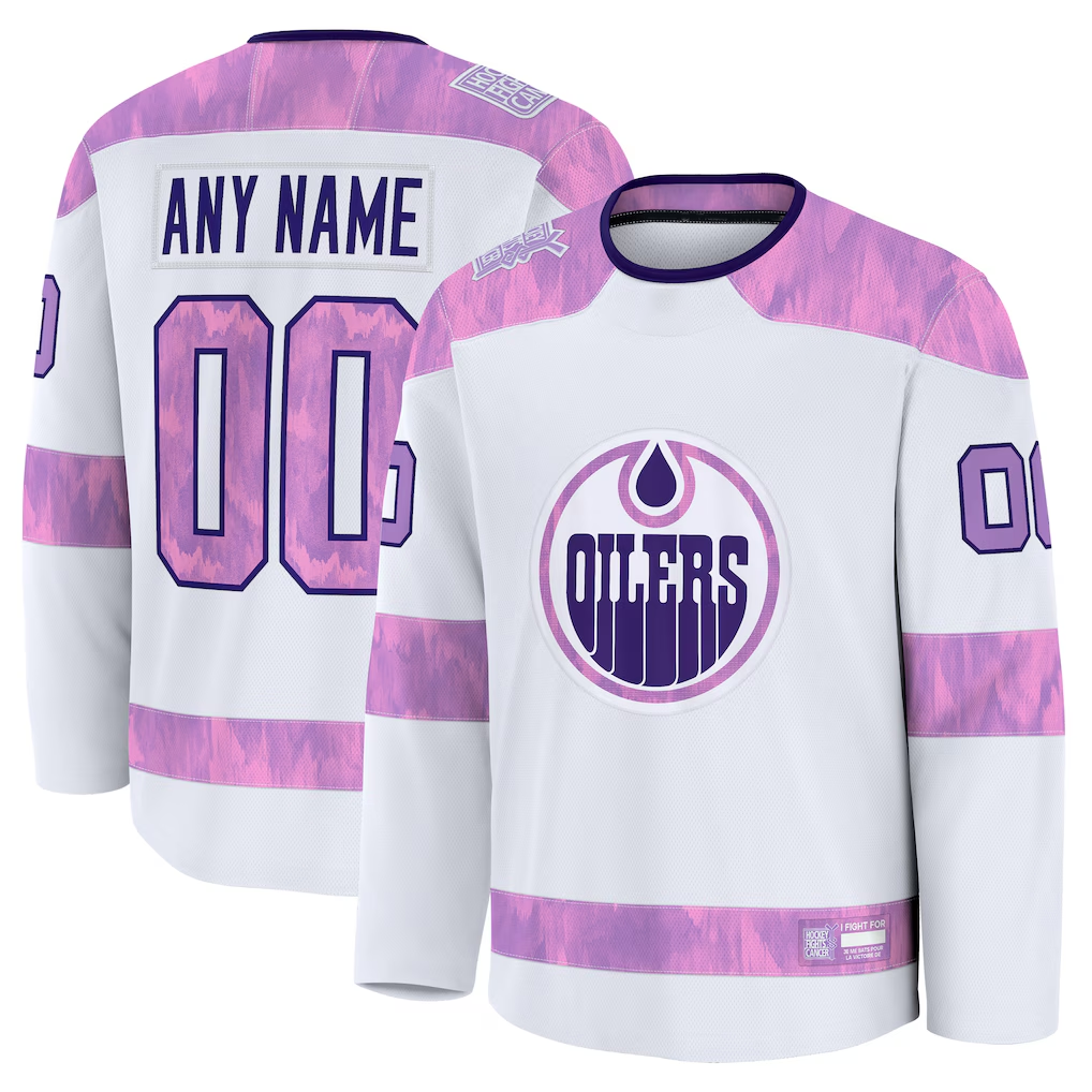 RedF Custom E.Oilers White 2024 Hockey Fights Cancer Practice Jerseys