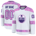 RedF Custom E.Oilers White 2024 Hockey Fights Cancer Practice Jerseys