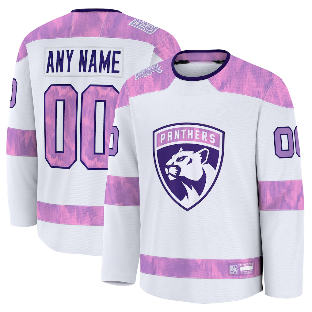 RedF Custom F.Panthers White 2024 Hockey Fights Cancer Practice Jerseys