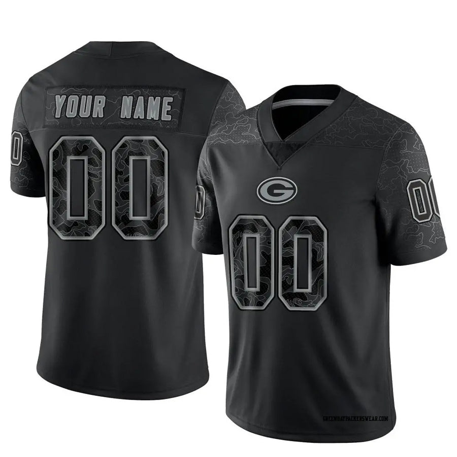 RedF Custom GB.Packers Black REFLECTIVE Limited Stitched Jerseys