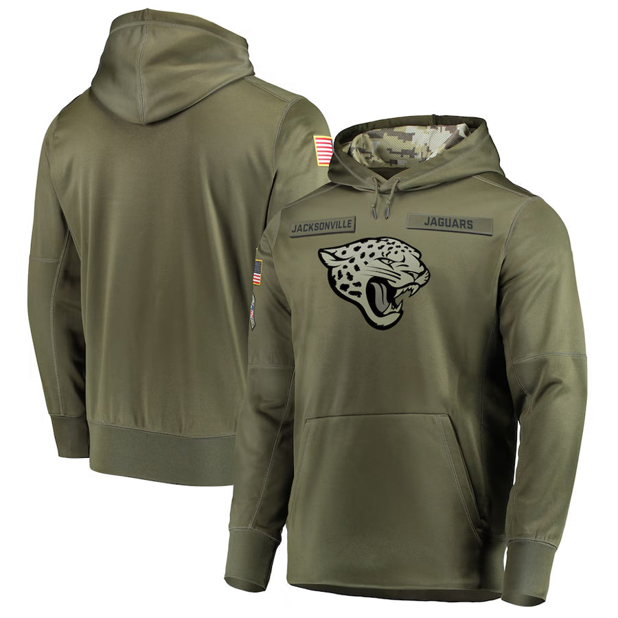 RedF Custom J.Jaguars Olive Salute to Service Pullover Hoodie Game Stitched Jerseys