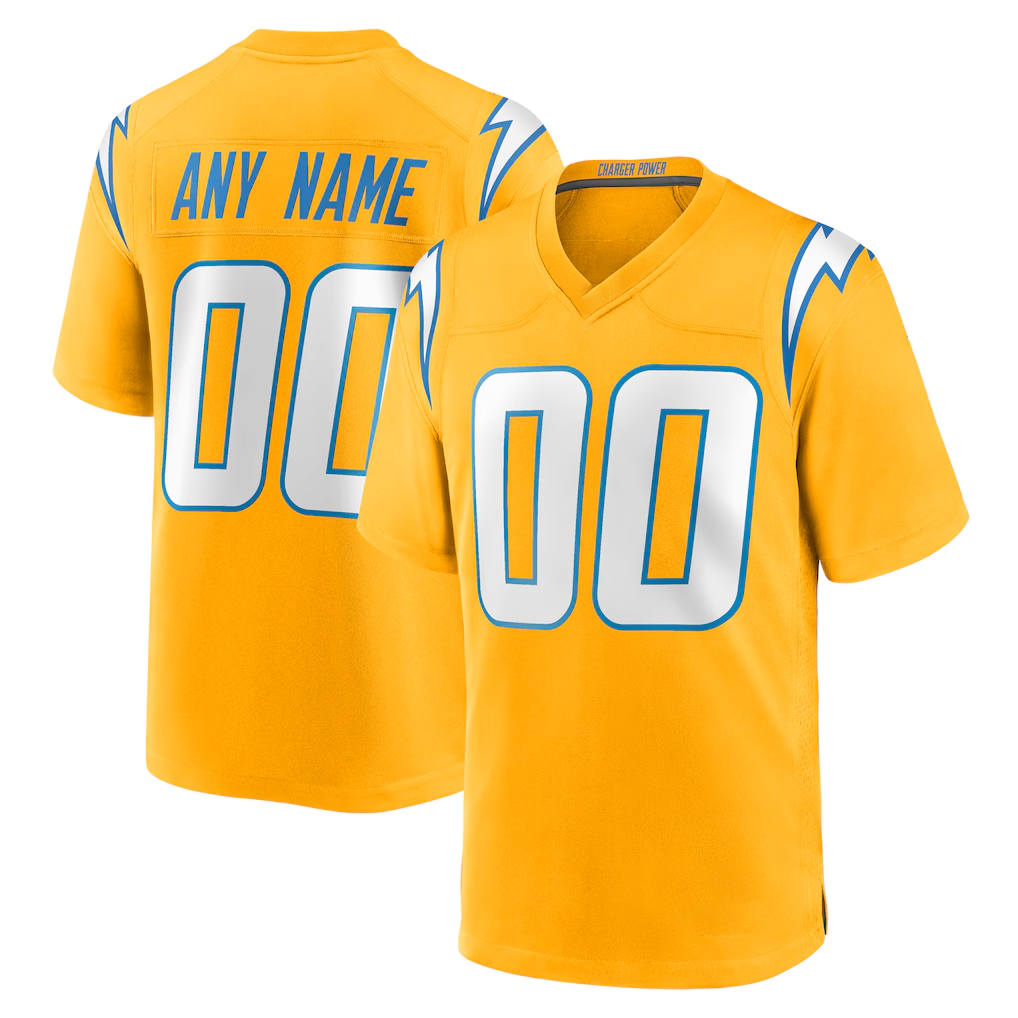 RedF Custom LA.Chargers Gold Alternate Charger Power Game Stitched Jerseys
