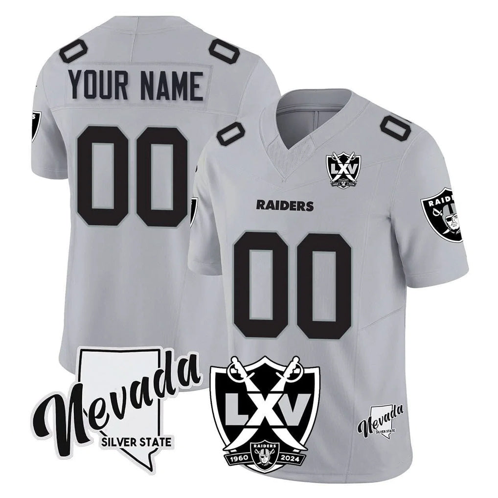 RedF Custom LV.Raiders Gray 65th Anniversary Vapor Limited Home Game Any Name & Numbers Stitched Jerseys