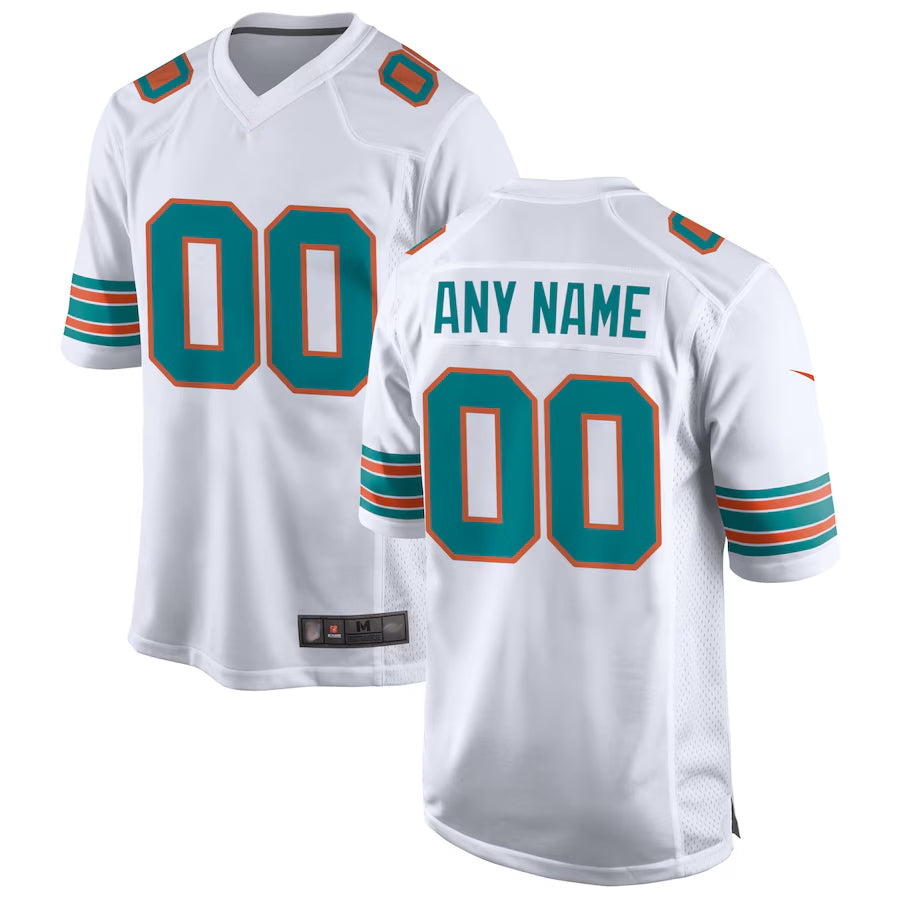 Pkot Custom M.Dolphins White Game Secondary Alternate Stitched Jerseys