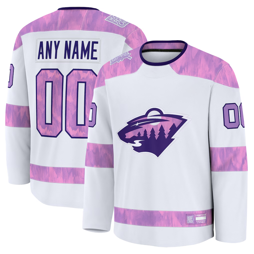 RedF Custom M.Wild White 2024 Hockey Fights Cancer Practice Jerseys