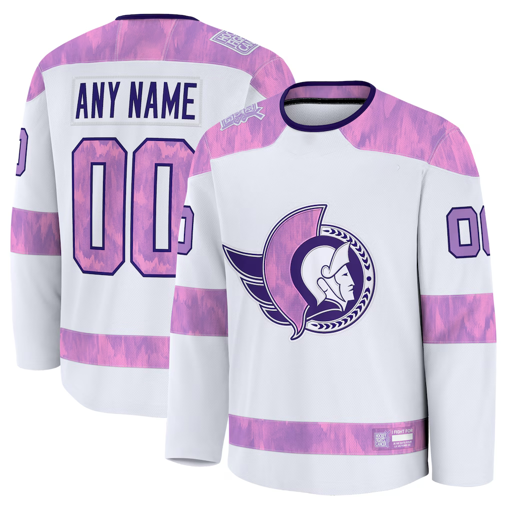 RedF Custom O.Senators White 2024 Hockey Fights Cancer Practice Jerseys