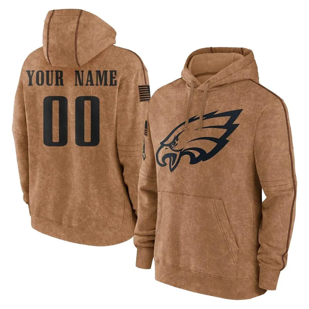 RedF Custom P.Eagles Brown Salute to Service Pullover Hoodies Limited Game Any Name & Numbers Stitched Jerseys