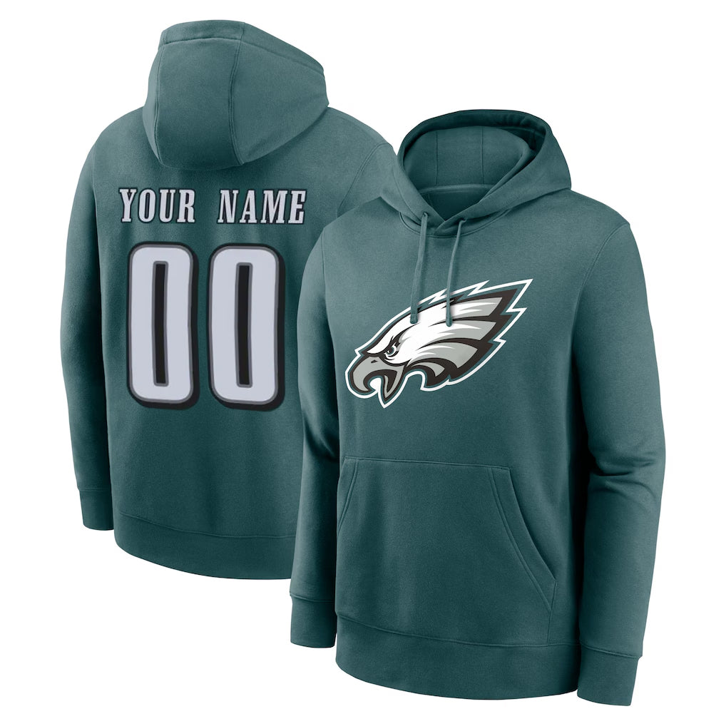 RedF Custom P.Eagles Midnight Green Performance Pullover Hoodies Home Game Any Name & Numbers Stitched Jerseys