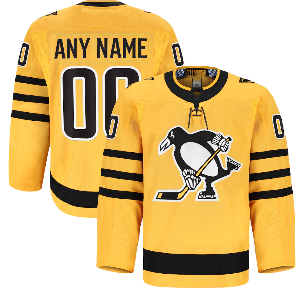 RedF Custom P.Penguins Gold Alternate Authentic Pro Jerseys