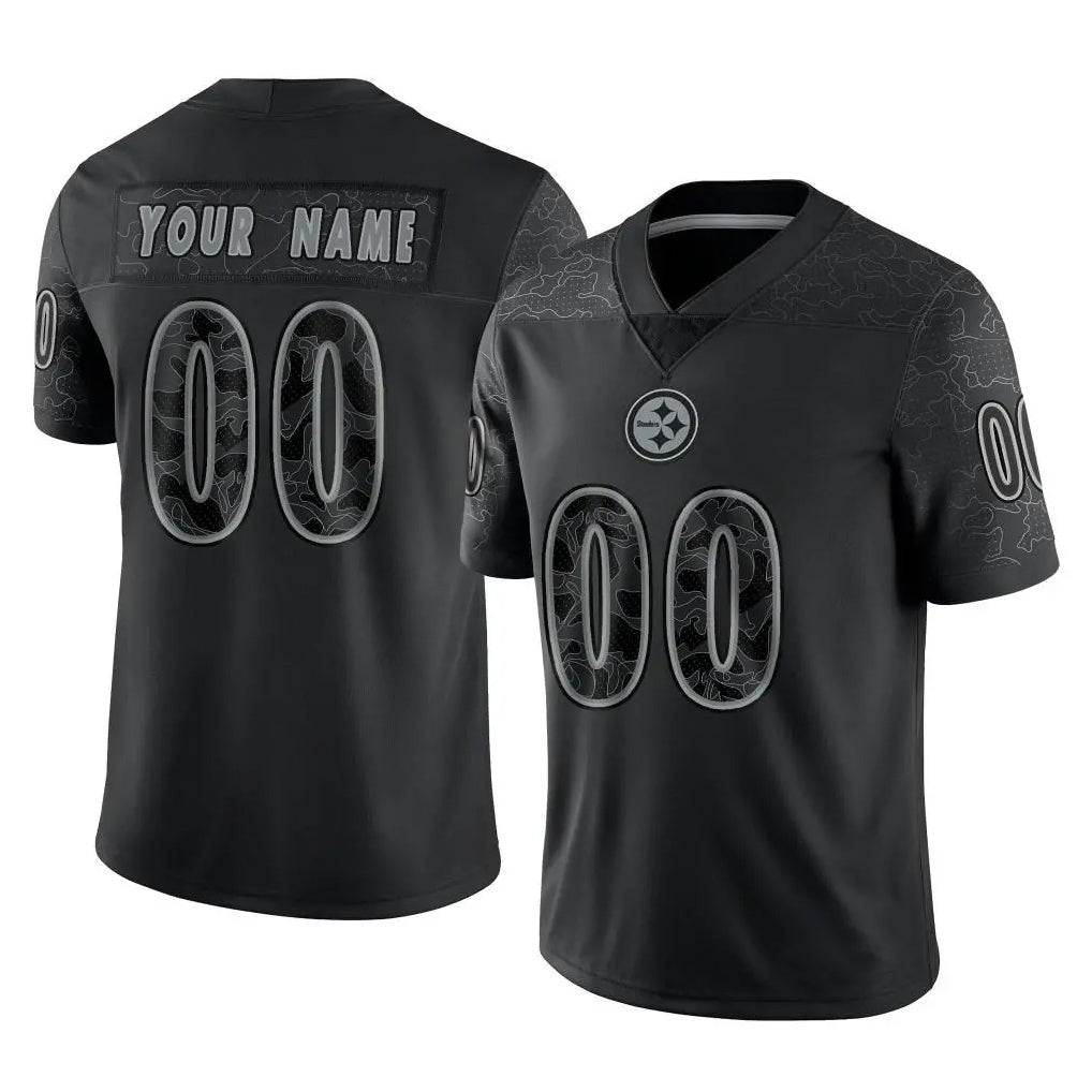 RedF Custom P.Steelers Black Reflective Limited Home Game Any Name & Numbers Stitched Jerseys