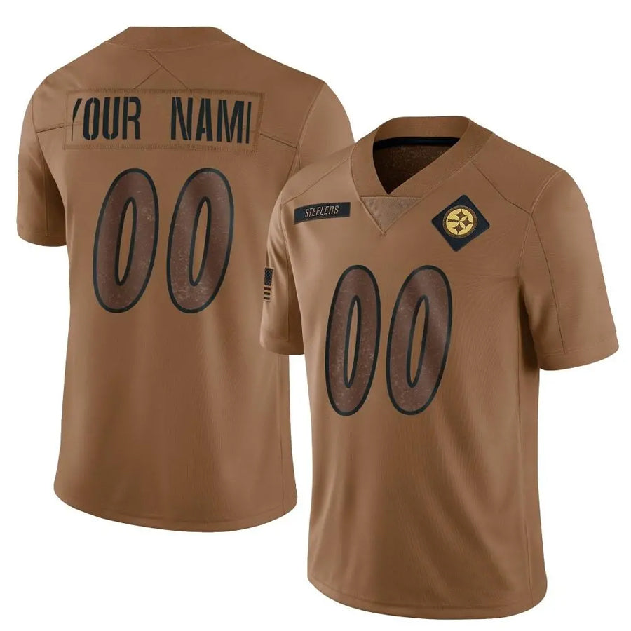 Pkot Custom P.Steelers Brown Salute To Service Limited Stitched Jerseys