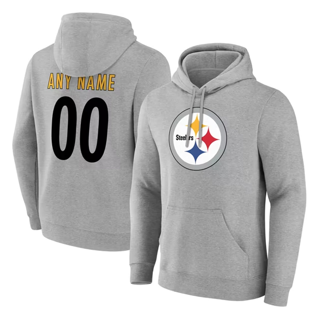 RedF Custom P.Steelers Gray LOGO Pullover Hoodies Limited Any Name & Numbers Stitched Jerseys