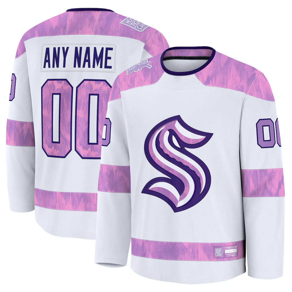 RedF Custom S.Kraken White 2024 Hockey Fights Cancer Practice Jerseys