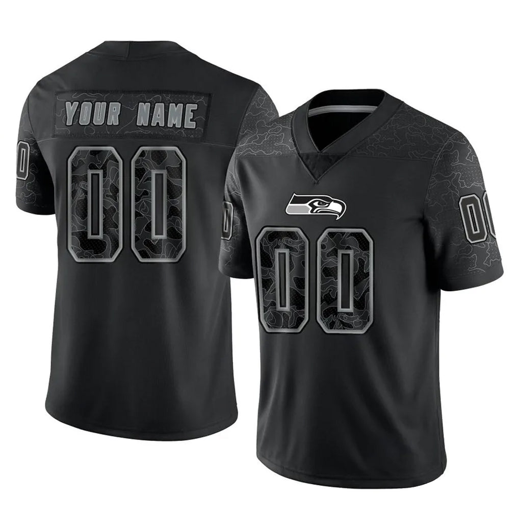RedF Custom S.Seahawks Black Limited Reflective Home Game Any Name & Numbers Stitched Jerseys