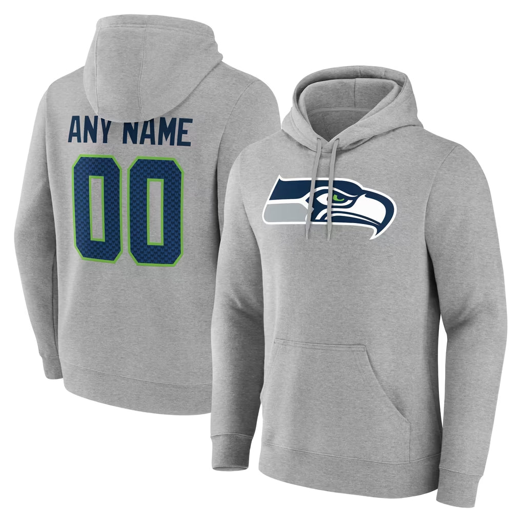 RedF Custom S.Seahawks Gray LOGO Pullover Hoodies Game Any Name & Numbers Stitched Jerseys