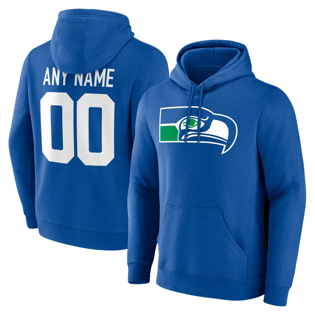 RedF Custom S.Seahawks Royal LOGO Pullover Hoodies Game Any Name & Numbers Stitched Jerseys