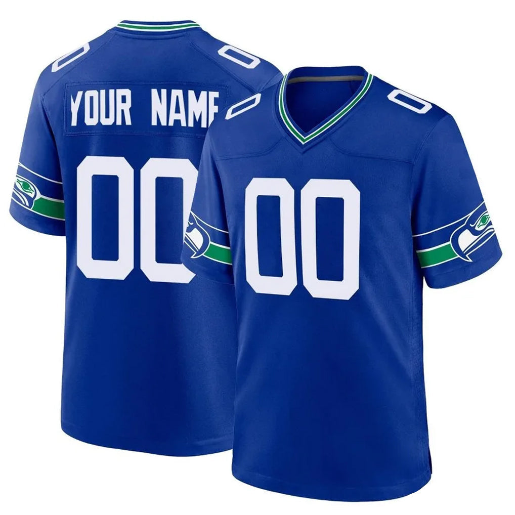 RedF Custom S.Seahawks Royal Throwback Home Game Any Name & Numbers Stitched Jerseys