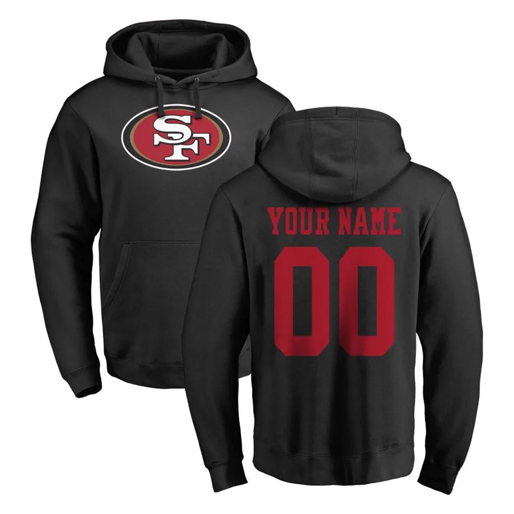 RedF Custom SF.49ers Black LOGO Pullover Hoodies Home Game Any Name & Numbers Stitched Jerseys