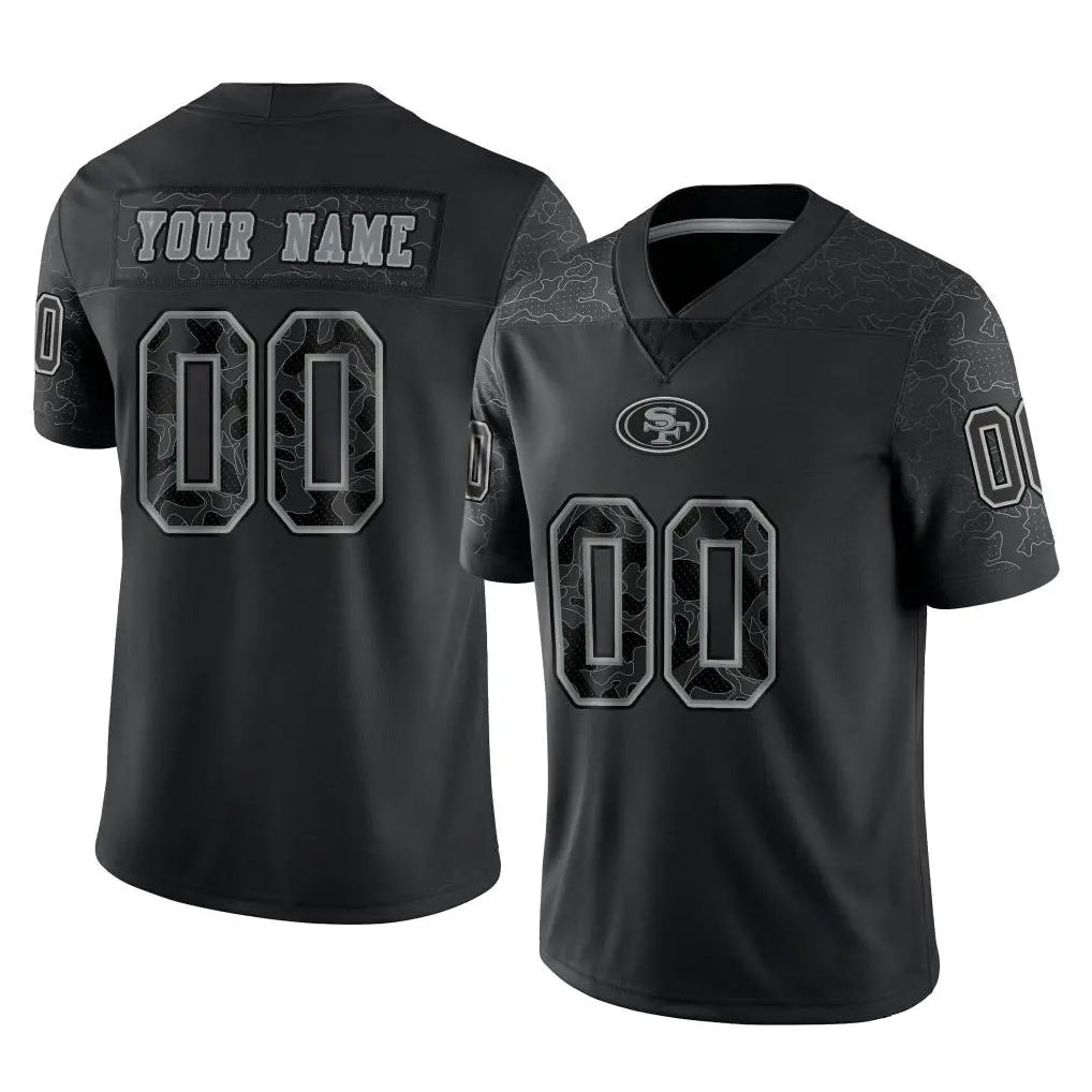 RedF Custom SF.49ers Black Limited Reflective Home Game Any Name & Numbers Stitched Jerseys