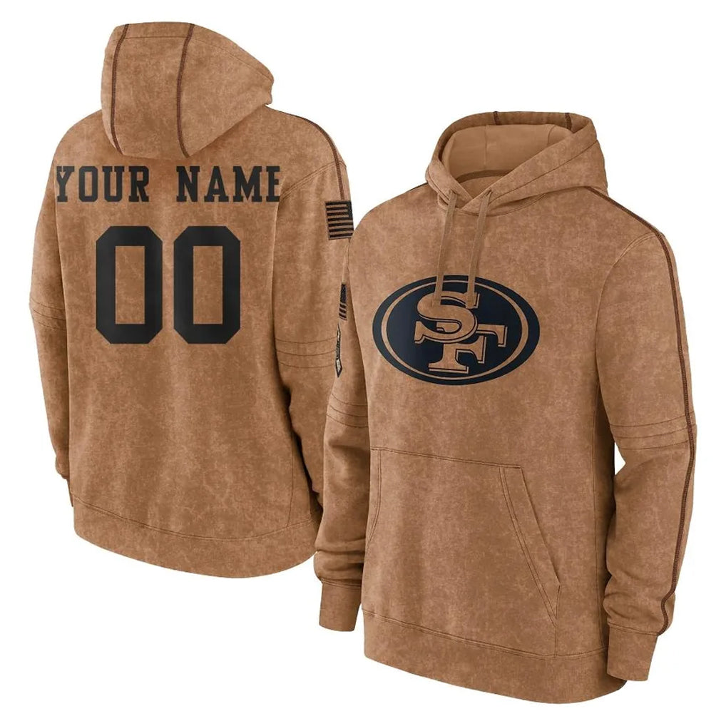 RedF Custom SF.49ers Brown Limited Salute to Service Pullover Hoodies Game Any Name & Numbers Stitched Jerseys