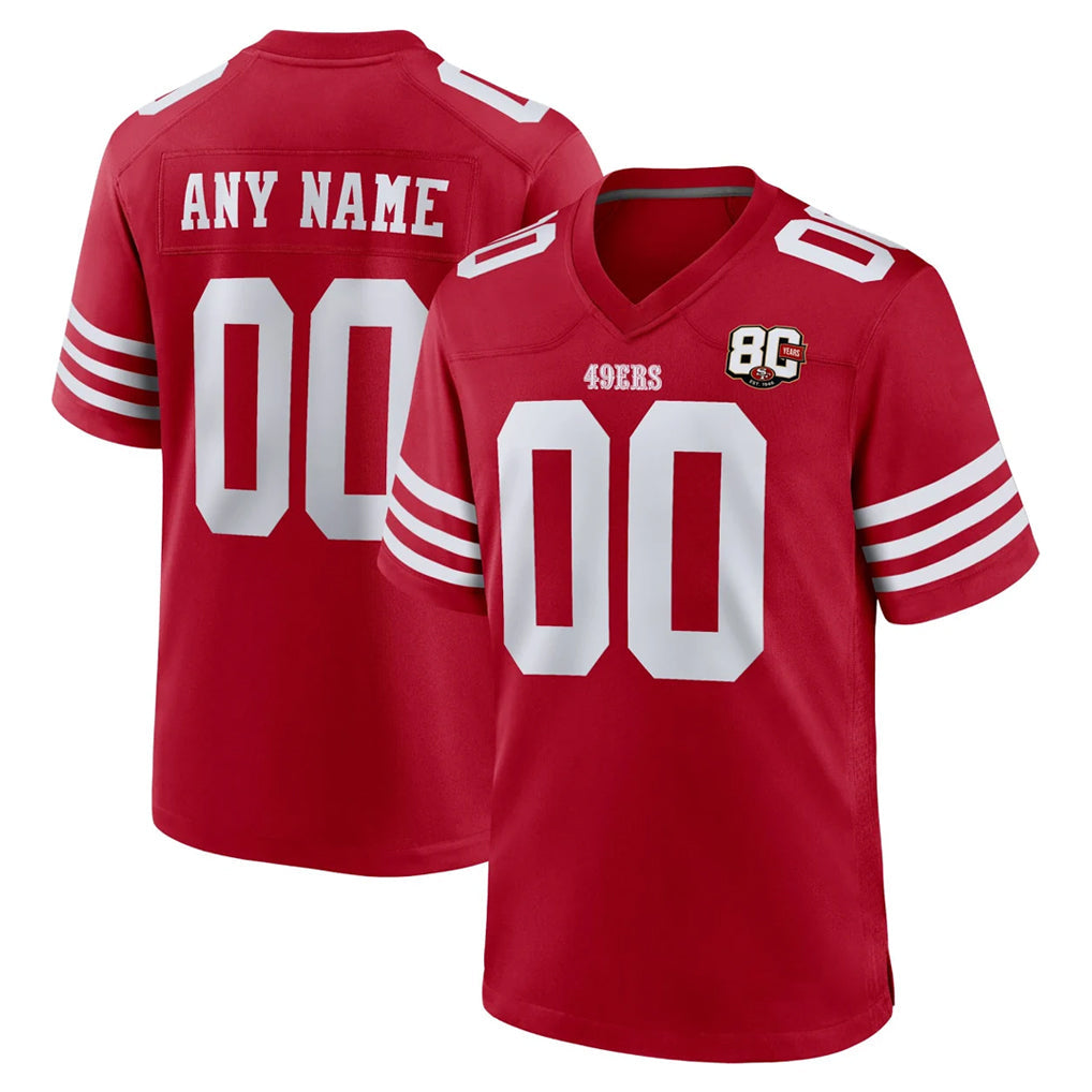 RedF Custom SF.49ers Red 80th Game Home Any Name & Numbers Stitched Jerseys