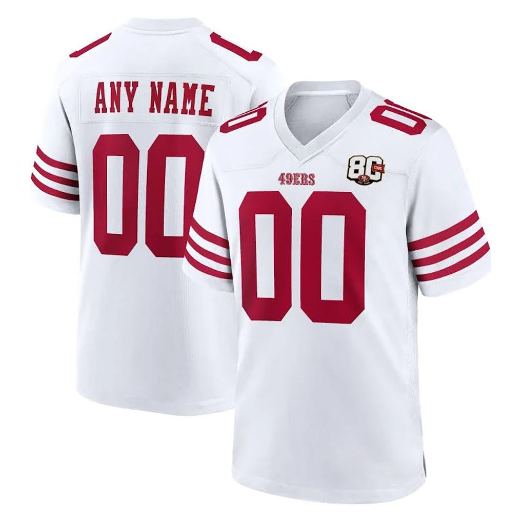 RedF Custom SF.49ers White 80th Game Home Any Name & Numbers Stitched Jerseys