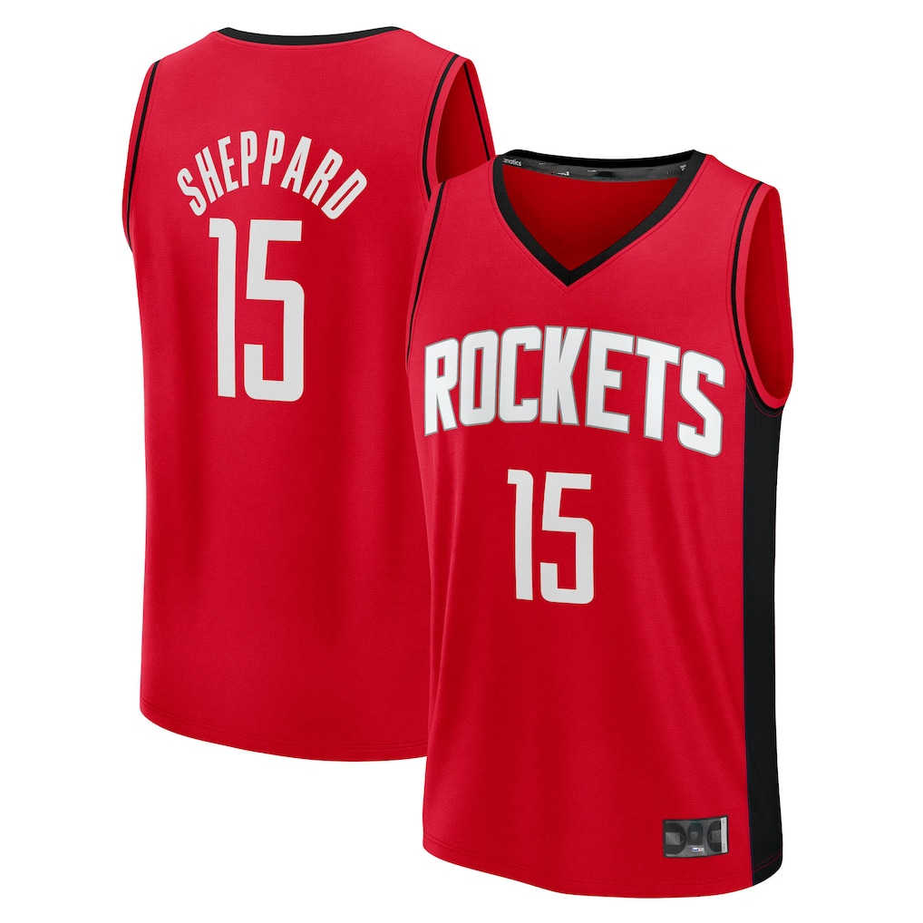 RedF H.Rockets #15 Reed Sheppard Red Fast Break Replica Stitched Jerseys- Icon Edition