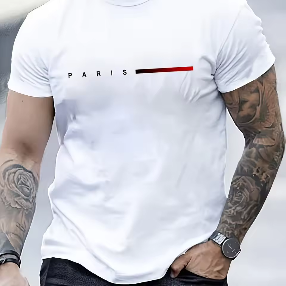 Men's 100% cotton summer loose Creative Letter print casual slim fit round neck short sleeved T-shirt top