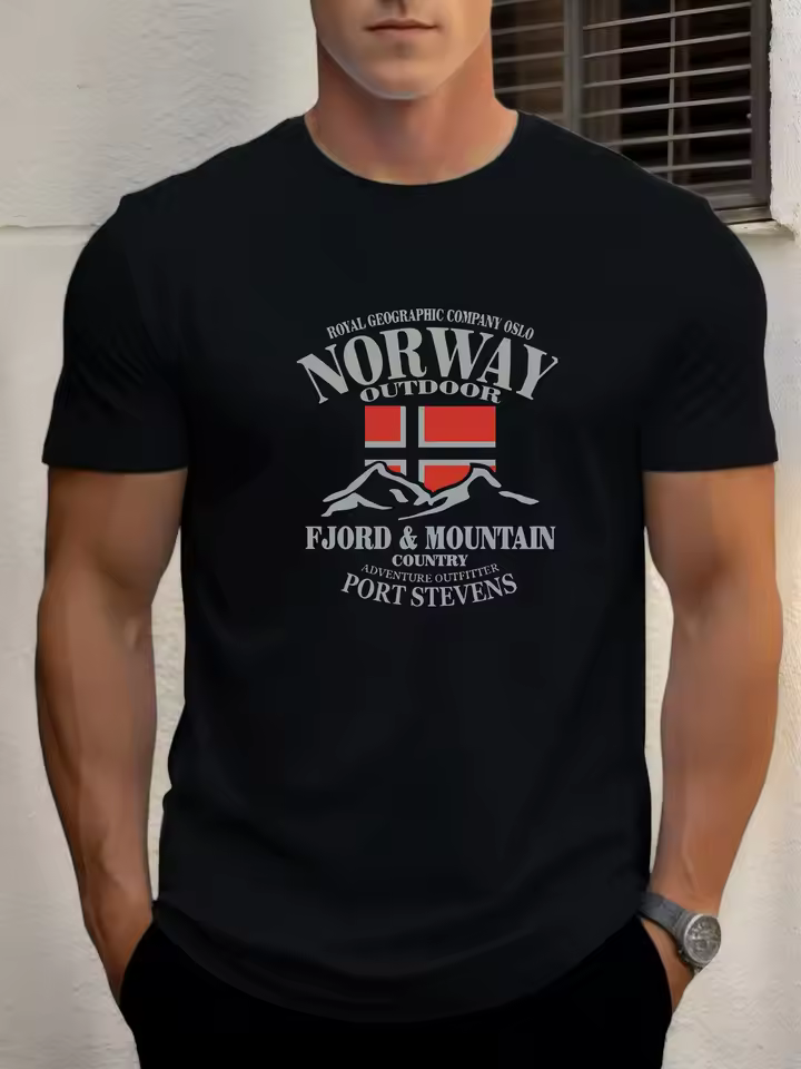 Norwegian Flag Print 100% Cotton Trendy Men Woment T-shirt Summer Autumn Daily Outdoor Sports Casual Loose Street Short Sleeve