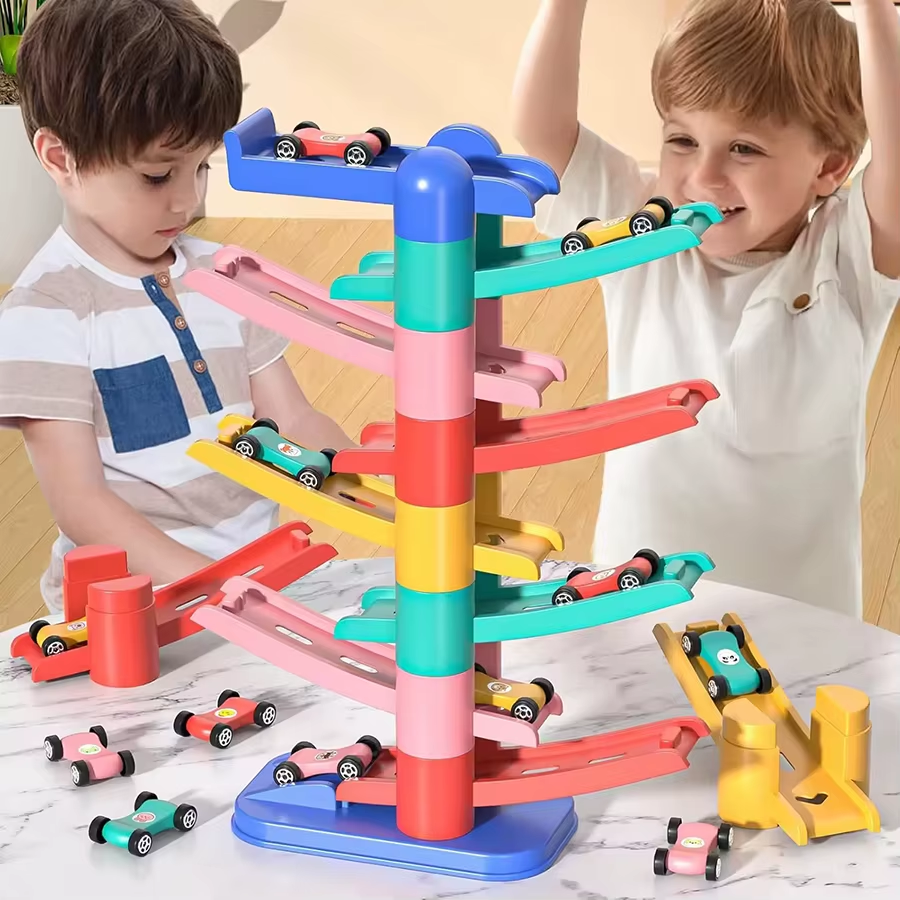 RedF Cartoon Puzzle Children'S Gliding Track Car Mini Car Inertia Girl Baby 3-Year-Old Boy Toy Multi Layer Cartoon Puzzle Slide Car