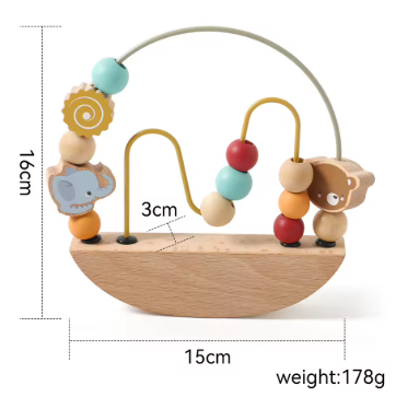 RedF Wooden Bead Maze Toy for Toddlers Cute Animal Design Sliding Beads Fine Motor Skills Hand Eye Coordination Shape Learning Toys