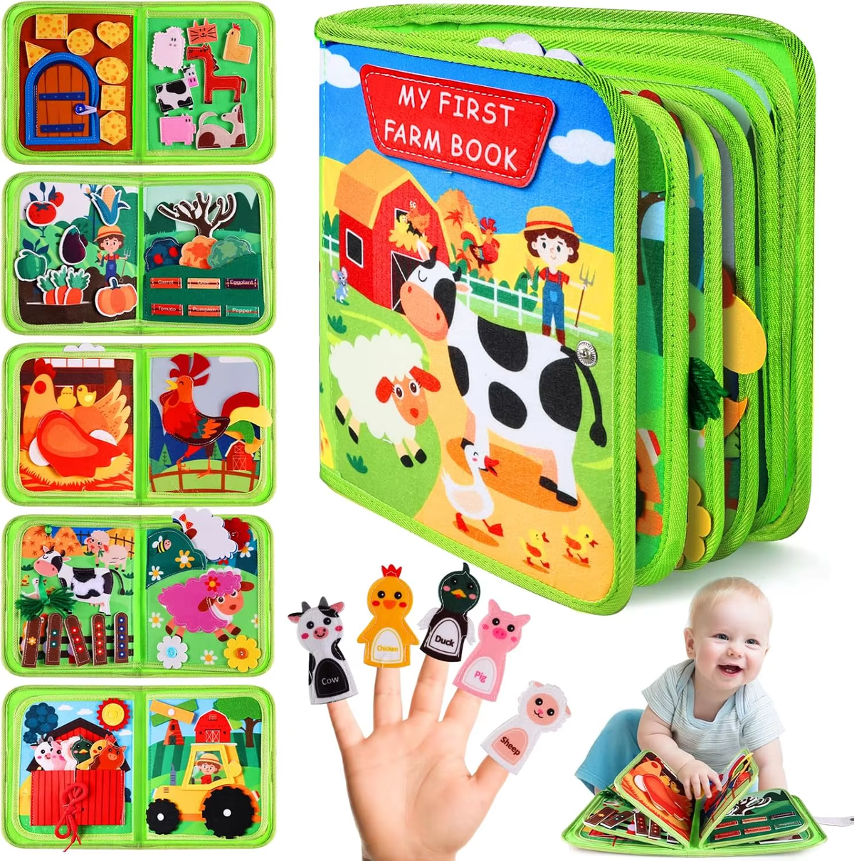 RedF Busy Book for Toddlers, Montessori Toys for Boy Girl, Farm Animal Busy Board Educational Learning Quiet Toddler